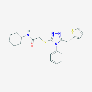 molecular formula C21H24N4OS2 B326822 N-cyclohexyl-2-{[4-phenyl-5-(2-thienylmethyl)-4H-1,2,4-triazol-3-yl]thio}acetamide 