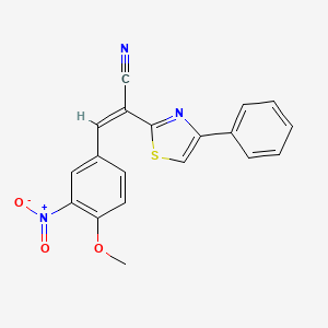 molecular formula C19H13N3O3S B3268225 (Z)-3-(4-methoxy-3-nitrophenyl)-2-(4-phenylthiazol-2-yl)acrylonitrile CAS No. 476673-67-3