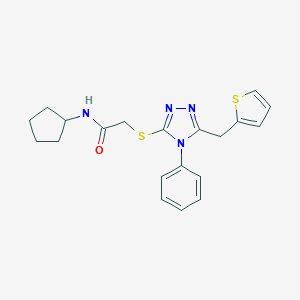 molecular formula C20H22N4OS2 B326823 N-cyclopentyl-2-{[4-phenyl-5-(2-thienylmethyl)-4H-1,2,4-triazol-3-yl]thio}acetamide 