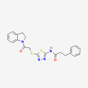 molecular formula C21H20N4O2S2 B3268245 N-(5-{[2-(2,3-dihydro-1H-indol-1-yl)-2-oxoethyl]sulfanyl}-1,3,4-thiadiazol-2-yl)-3-phenylpropanamide CAS No. 477211-90-8