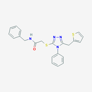 molecular formula C22H20N4OS2 B326825 N-benzyl-2-{[4-phenyl-5-(2-thienylmethyl)-4H-1,2,4-triazol-3-yl]thio}acetamide 