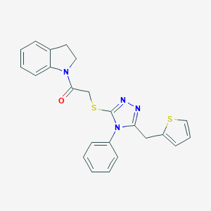 molecular formula C23H20N4OS2 B326826 2-(2,3-dihydro-1H-indol-1-yl)-2-oxoethyl4-phenyl-5-(2-thienylmethyl)-4H-1,2,4-triazol-3-ylsulfide 