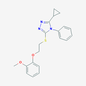 molecular formula C20H21N3O2S B326829 3-cyclopropyl-5-{[2-(2-methoxyphenoxy)ethyl]sulfanyl}-4-phenyl-4H-1,2,4-triazole 