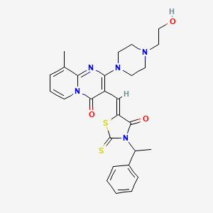 molecular formula C27H29N5O3S2 B3268301 5-({2-[4-(2-hydroxyethyl)piperazin-1-yl]-9-methyl-4-oxo-4H-pyrido[1,2-a]pyrimidin-3-yl}methylidene)-3-(1-phenylethyl)-2-sulfanylidene- CAS No. 477734-59-1