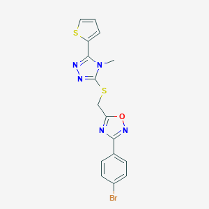 molecular formula C16H12BrN5OS2 B326831 3-(4-bromophenyl)-5-({[4-methyl-5-(thiophen-2-yl)-4H-1,2,4-triazol-3-yl]sulfanyl}methyl)-1,2,4-oxadiazole 