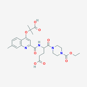 molecular formula C27H34N4O9 B3268316 5-(4-Ethoxycarbonylpiperazin-1-yl)-4-[[4-(1-hydroxy-2-methyl-1-oxopropan-2-yl)oxy-7-methylquinoline-2-carbonyl]amino]-5-oxopentanoic acid CAS No. 478005-11-7