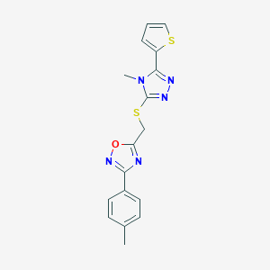 molecular formula C17H15N5OS2 B326832 3-(4-methylphenyl)-5-({[4-methyl-5-(2-thienyl)-4H-1,2,4-triazol-3-yl]thio}methyl)-1,2,4-oxadiazole 