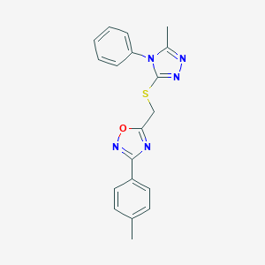 molecular formula C19H17N5OS B326833 5-{[(5-methyl-4-phenyl-4H-1,2,4-triazol-3-yl)sulfanyl]methyl}-3-(4-methylphenyl)-1,2,4-oxadiazole 