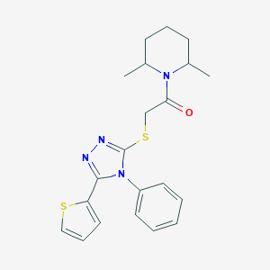 molecular formula C21H24N4OS2 B326837 1-(2,6-dimethylpiperidin-1-yl)-2-{[4-phenyl-5-(thiophen-2-yl)-4H-1,2,4-triazol-3-yl]sulfanyl}ethanone 
