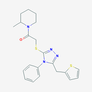 molecular formula C21H24N4OS2 B326839 1-(2-methylpiperidin-1-yl)-2-{[4-phenyl-5-(thiophen-2-ylmethyl)-4H-1,2,4-triazol-3-yl]sulfanyl}ethanone 