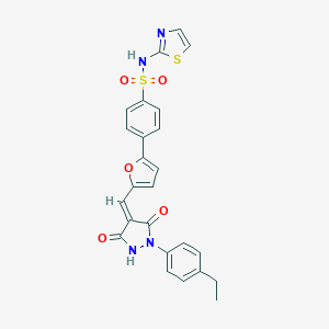 molecular formula C25H20N4O5S2 B326852 4-(5-{(Z)-[1-(4-ethylphenyl)-3,5-dioxopyrazolidin-4-ylidene]methyl}furan-2-yl)-N-(1,3-thiazol-2-yl)benzenesulfonamide 