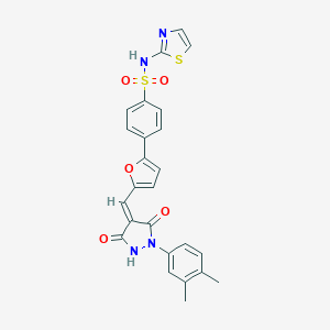 molecular formula C25H20N4O5S2 B326853 4-(5-{(Z)-[1-(3,4-dimethylphenyl)-3,5-dioxopyrazolidin-4-ylidene]methyl}furan-2-yl)-N-(1,3-thiazol-2-yl)benzenesulfonamide 