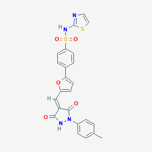 molecular formula C24H18N4O5S2 B326854 4-(5-{[1-(4-methylphenyl)-3,5-dioxo-4-pyrazolidinylidene]methyl}-2-furyl)-N-(1,3-thiazol-2-yl)benzenesulfonamide 