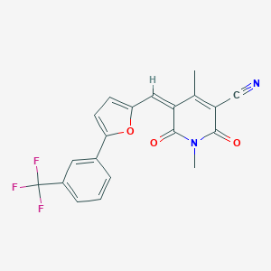 molecular formula C20H13F3N2O3 B326860 1,4-Dimethyl-2,6-dioxo-5-({5-[3-(trifluoromethyl)phenyl]-2-furyl}methylene)-1,2,5,6-tetrahydro-3-pyridinecarbonitrile 