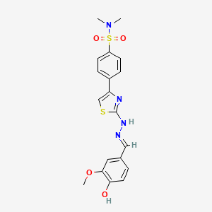 molecular formula C19H20N4O4S2 B3268618 (E)-4-(2-(2-(4-hydroxy-3-methoxybenzylidene)hydrazinyl)thiazol-4-yl)-N,N-dimethylbenzenesulfonamide CAS No. 489404-31-1