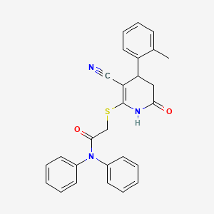 molecular formula C27H23N3O2S B3268619 2-{[3-cyano-4-(2-methylphenyl)-6-oxo-1,4,5,6-tetrahydropyridin-2-yl]sulfanyl}-N,N-diphenylacetamide CAS No. 489466-12-8