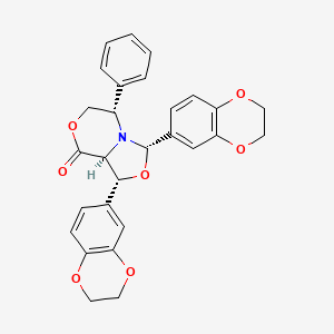 molecular formula C28H25NO7 B3268642 (1R,3S,5S,8aS)-1,3-Bis(2,3-dihydrobenzo[b][1,4]dioxin-6-yl)-5-phenyltetrahydro-3H,8H-oxazolo[4,3-c][1,4]oxazin-8-one CAS No. 491833-25-1