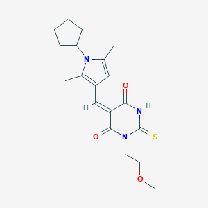 molecular formula C19H25N3O3S B326867 5-[(1-cyclopentyl-2,5-dimethyl-1H-pyrrol-3-yl)methylene]-1-(2-methoxyethyl)-2-thioxodihydro-4,6(1H,5H)-pyrimidinedione 