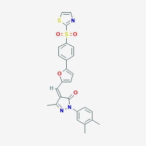 molecular formula C26H21N3O4S2 B326873 2-(3,4-dimethylphenyl)-5-methyl-4-({5-[4-(1,3-thiazol-2-ylsulfonyl)phenyl]-2-furyl}methylene)-2,4-dihydro-3H-pyrazol-3-one 