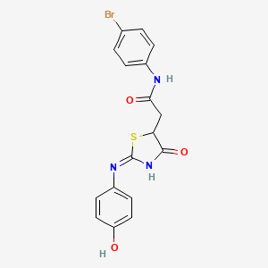 molecular formula C17H14BrN3O3S B3268732 (E)-N-(4-bromophenyl)-2-(2-((4-hydroxyphenyl)imino)-4-oxothiazolidin-5-yl)acetamide CAS No. 496020-80-5
