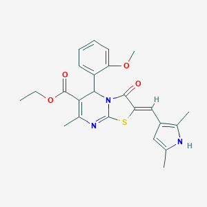 molecular formula C24H25N3O4S B326875 ethyl 2-[(2,5-dimethyl-1H-pyrrol-3-yl)methylene]-5-(2-methoxyphenyl)-7-methyl-3-oxo-2,3-dihydro-5H-[1,3]thiazolo[3,2-a]pyrimidine-6-carboxylate 