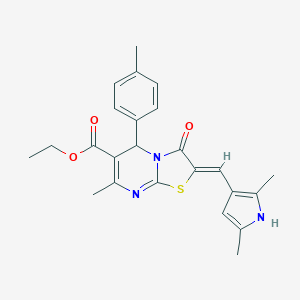 molecular formula C24H25N3O3S B326876 ethyl 2-[(2,5-dimethyl-1H-pyrrol-3-yl)methylene]-7-methyl-5-(4-methylphenyl)-3-oxo-2,3-dihydro-5H-[1,3]thiazolo[3,2-a]pyrimidine-6-carboxylate 