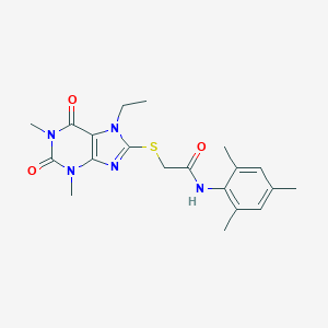 molecular formula C20H25N5O3S B326883 2-[(7-ethyl-1,3-dimethyl-2,6-dioxo-2,3,6,7-tetrahydro-1H-purin-8-yl)sulfanyl]-N-mesitylacetamide 