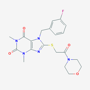 molecular formula C20H22FN5O4S B326898 7-(3-fluorobenzyl)-1,3-dimethyl-8-[(2-morpholin-4-yl-2-oxoethyl)thio]-3,7-dihydro-1H-purine-2,6-dione 