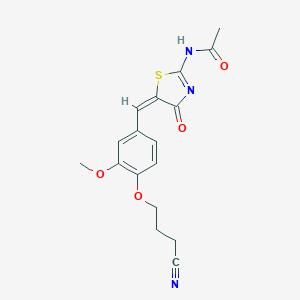 molecular formula C17H17N3O4S B326900 N-{5-[4-(3-cyanopropoxy)-3-methoxybenzylidene]-4-oxo-1,3-thiazolidin-2-ylidene}acetamide 