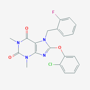 molecular formula C20H16ClFN4O3 B326902 8-(2-chlorophenoxy)-7-(2-fluorobenzyl)-1,3-dimethyl-3,7-dihydro-1H-purine-2,6-dione 
