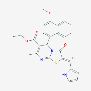 molecular formula C27H25N3O4S B326911 ethyl 5-(4-methoxy-1-naphthyl)-7-methyl-2-[(1-methyl-1H-pyrrol-2-yl)methylene]-3-oxo-2,3-dihydro-5H-[1,3]thiazolo[3,2-a]pyrimidine-6-carboxylate 