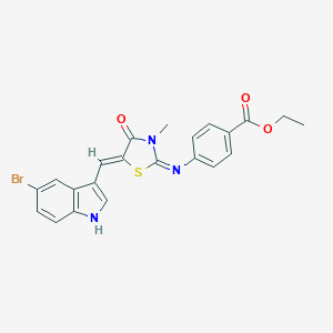 molecular formula C22H18BrN3O3S B326915 ethyl 4-[[(5Z)-5-[(5-bromo-1H-indol-3-yl)methylidene]-3-methyl-4-oxo-1,3-thiazolidin-2-ylidene]amino]benzoate 
