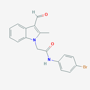 molecular formula C18H15BrN2O2 B326918 N-(4-bromophenyl)-2-(3-formyl-2-methyl-1H-indol-1-yl)acetamide 
