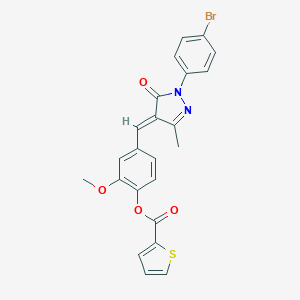 molecular formula C23H17BrN2O4S B326950 4-{[1-(4-bromophenyl)-3-methyl-5-oxo-1,5-dihydro-4H-pyrazol-4-ylidene]methyl}-2-methoxyphenyl 2-thiophenecarboxylate 