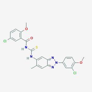 molecular formula C23H19Cl2N5O3S B326980 5-chloro-N-{[2-(3-chloro-4-methoxyphenyl)-6-methyl-2H-benzotriazol-5-yl]carbamothioyl}-2-methoxybenzamide 
