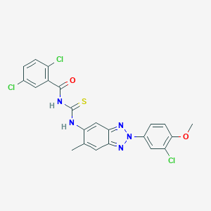 molecular formula C22H16Cl3N5O2S B326983 2,5-dichloro-N-{[2-(3-chloro-4-methoxyphenyl)-6-methyl-2H-benzotriazol-5-yl]carbamothioyl}benzamide 