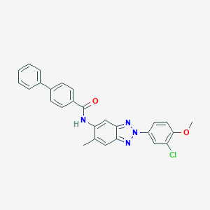 molecular formula C27H21ClN4O2 B326984 N-[2-(3-chloro-4-methoxyphenyl)-6-methyl-2H-benzotriazol-5-yl]biphenyl-4-carboxamide 
