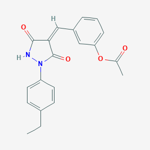 molecular formula C20H18N2O4 B326996 3-{[1-(4-Ethylphenyl)-3,5-dioxo-4-pyrazolidinylidene]methyl}phenyl acetate 