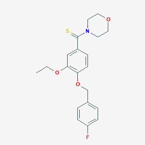 molecular formula C20H22FNO3S B327002 {3-Ethoxy-4-[(4-fluorobenzyl)oxy]phenyl}(morpholin-4-yl)methanethione 