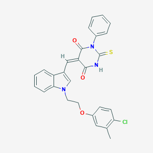 molecular formula C28H22ClN3O3S B327006 5-({1-[2-(4-chloro-3-methylphenoxy)ethyl]-1H-indol-3-yl}methylene)-1-phenyl-2-thioxodihydro-4,6(1H,5H)-pyrimidinedione 