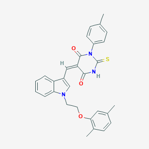 molecular formula C30H27N3O3S B327008 5-({1-[2-(2,5-dimethylphenoxy)ethyl]-1H-indol-3-yl}methylene)-1-(4-methylphenyl)-2-thioxodihydro-4,6(1H,5H)-pyrimidinedione 