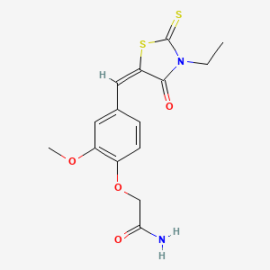 molecular formula C15H16N2O4S2 B3270146 (E)-2-(4-((3-ethyl-4-oxo-2-thioxothiazolidin-5-ylidene)methyl)-2-methoxyphenoxy)acetamide CAS No. 522595-03-5