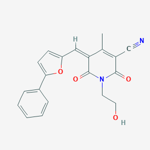 molecular formula C20H16N2O4 B327021 1-(2-Hydroxyethyl)-4-methyl-2,6-dioxo-5-[(5-phenyl-2-furyl)methylene]-1,2,5,6-tetrahydro-3-pyridinecarbonitrile 