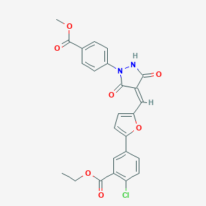 molecular formula C25H19ClN2O7 B327024 Ethyl 2-chloro-5-[5-({1-[4-(methoxycarbonyl)phenyl]-3,5-dioxo-4-pyrazolidinylidene}methyl)-2-furyl]benzoate 
