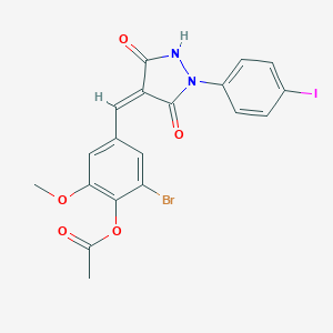 molecular formula C19H14BrIN2O5 B327035 2-Bromo-4-{[1-(4-iodophenyl)-3,5-dioxo-4-pyrazolidinylidene]methyl}-6-methoxyphenyl acetate 