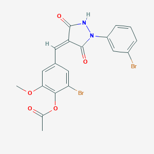 molecular formula C19H14Br2N2O5 B327036 2-Bromo-4-{[1-(3-bromophenyl)-3,5-dioxo-4-pyrazolidinylidene]methyl}-6-methoxyphenyl acetate 
