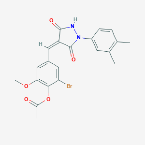 molecular formula C21H19BrN2O5 B327037 2-Bromo-4-{[1-(3,4-dimethylphenyl)-3,5-dioxo-4-pyrazolidinylidene]methyl}-6-methoxyphenyl acetate 