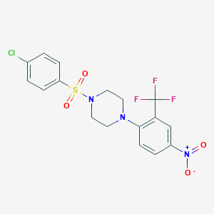 molecular formula C17H15ClF3N3O4S B327056 1-[(4-Chlorophenyl)sulfonyl]-4-[4-nitro-2-(trifluoromethyl)phenyl]piperazine 