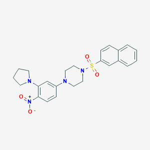 molecular formula C24H26N4O4S B327058 1-(2-Naphthylsulfonyl)-4-(4-nitro-3-pyrrolidinylphenyl)piperazine 