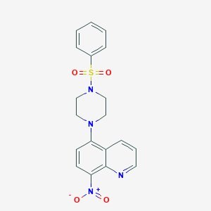 molecular formula C19H18N4O4S B327060 8-Nitro-5-[4-(phenylsulfonyl)-1-piperazinyl]quinoline 